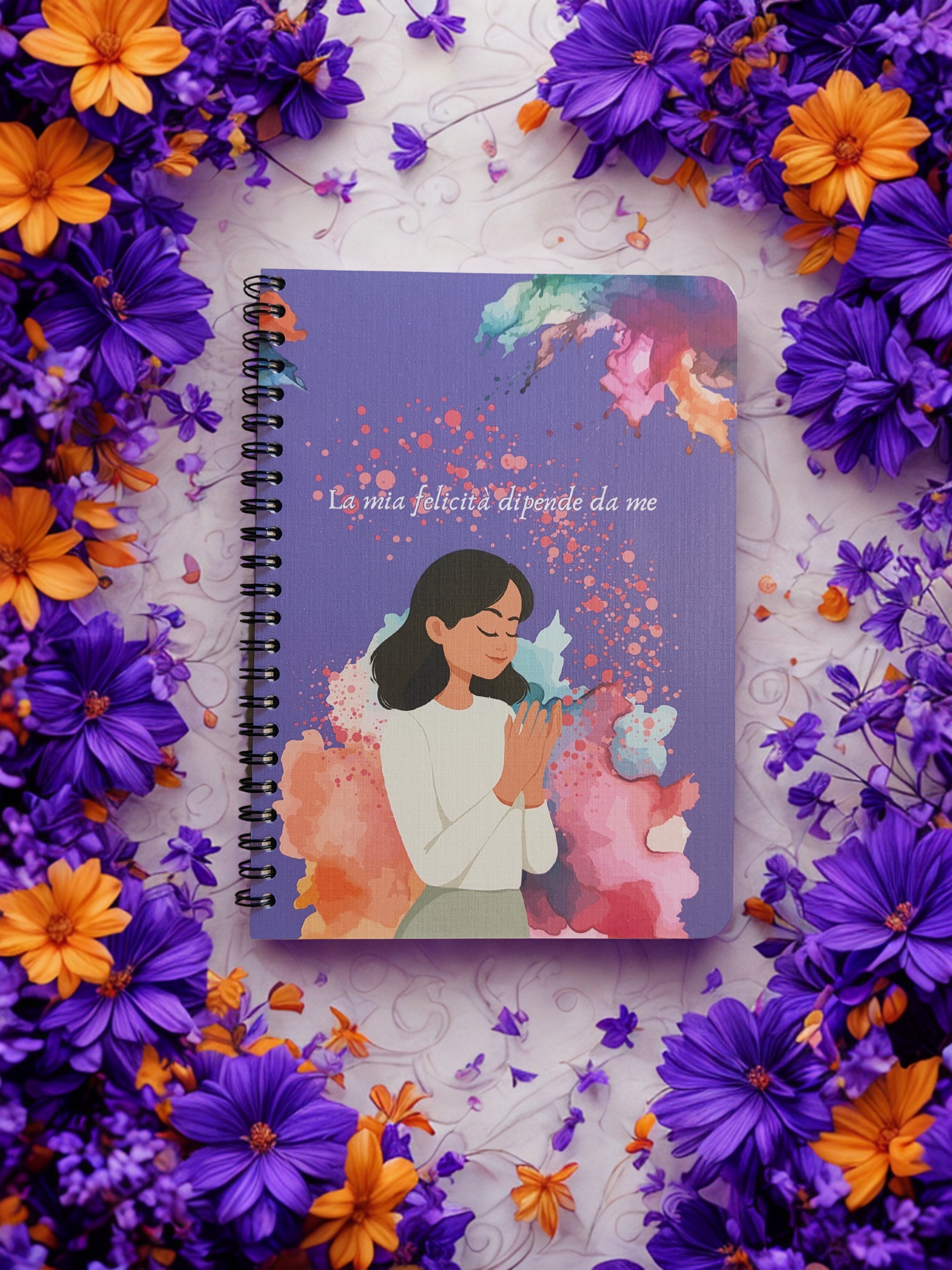 Quaderno artigianale illustrato "I colori della felicità" - energia positiva e gratitudine quotidiana