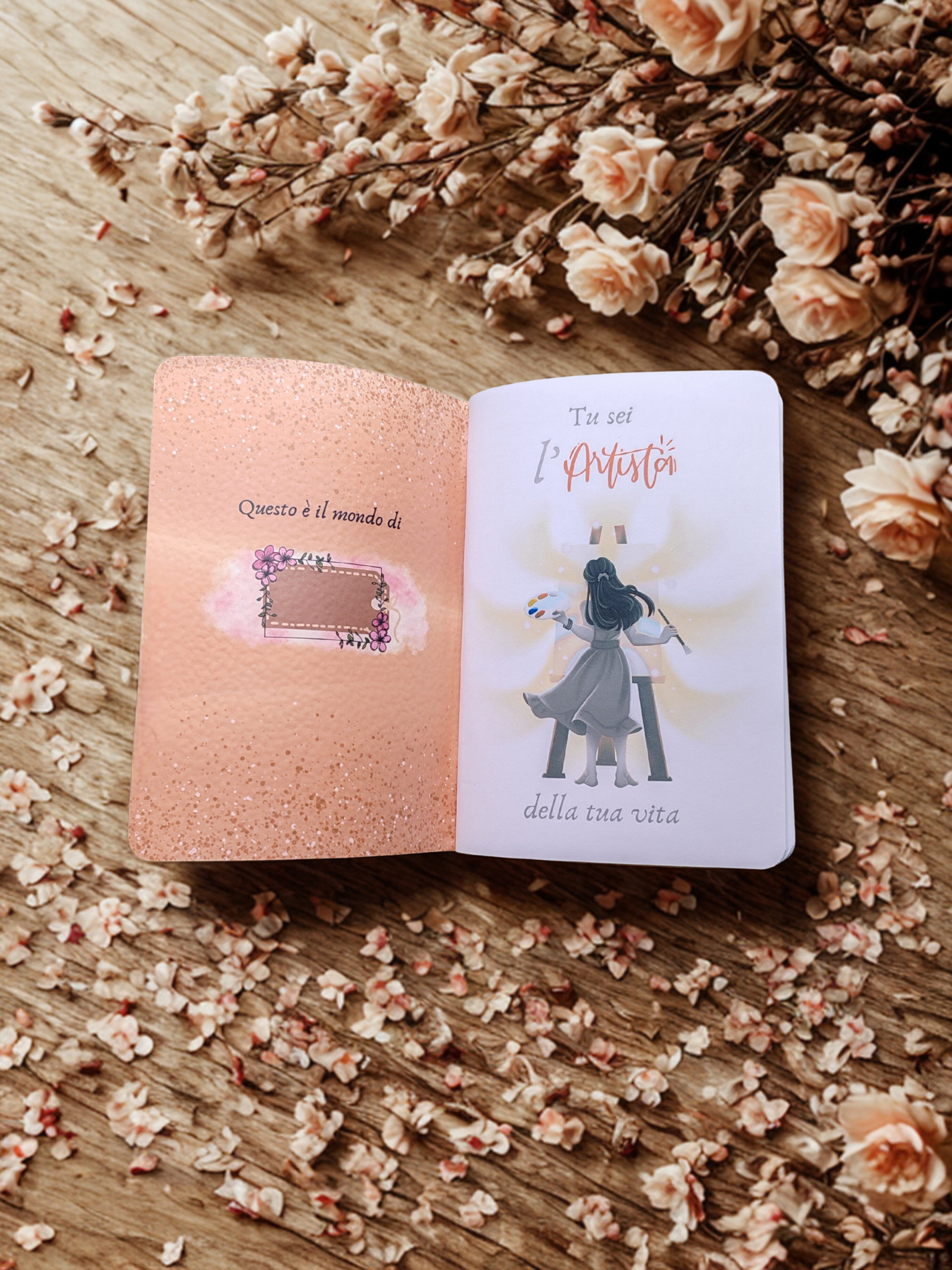 Quaderno artigianale illustrato personalizzabile “Il mio viaggio verso la felicità” – Journal motivazionale fatto a mano