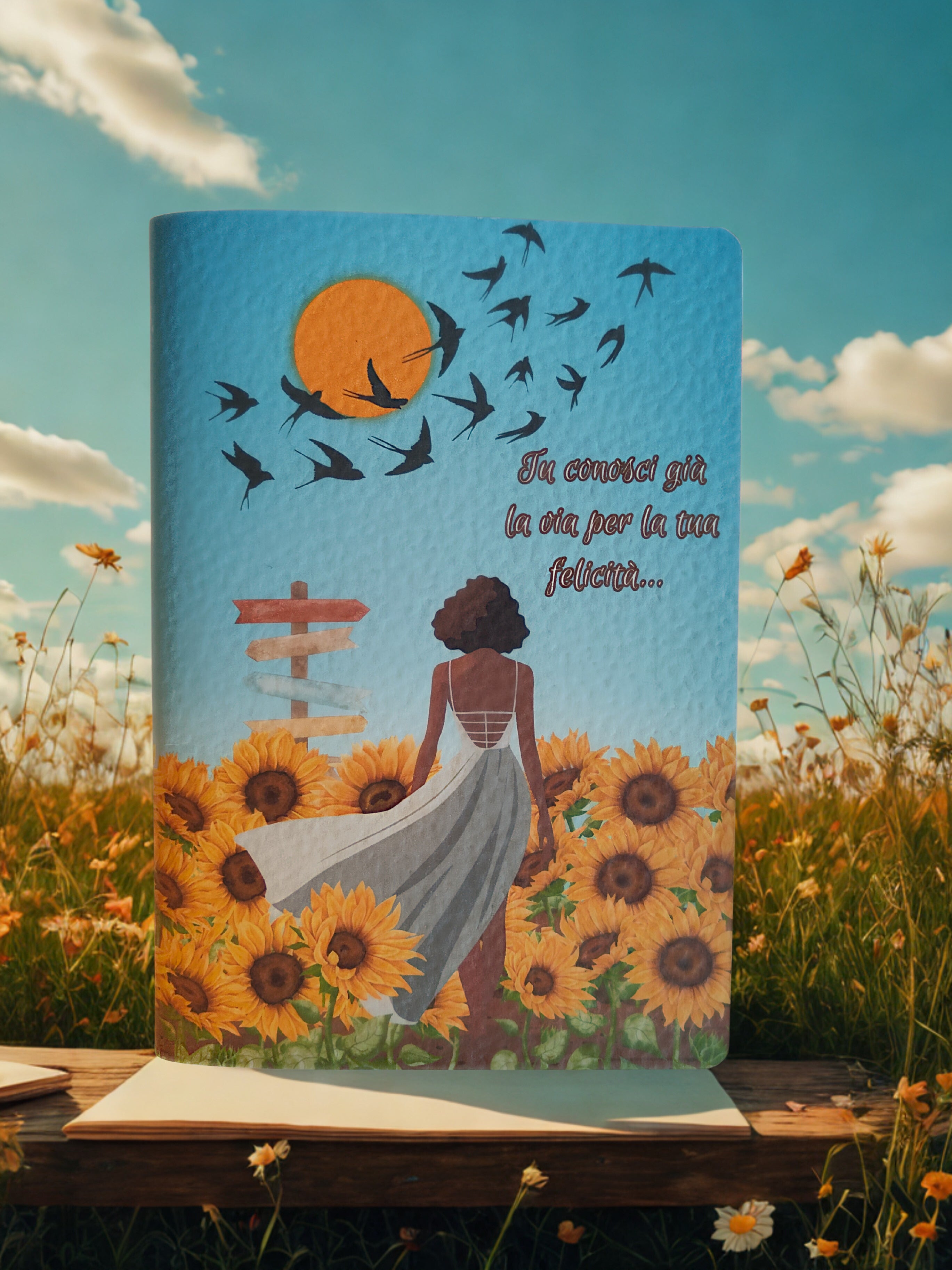 Quaderno artigianale illustrato "Segui il tuo sole" - lasciati guidare dalla tua luce