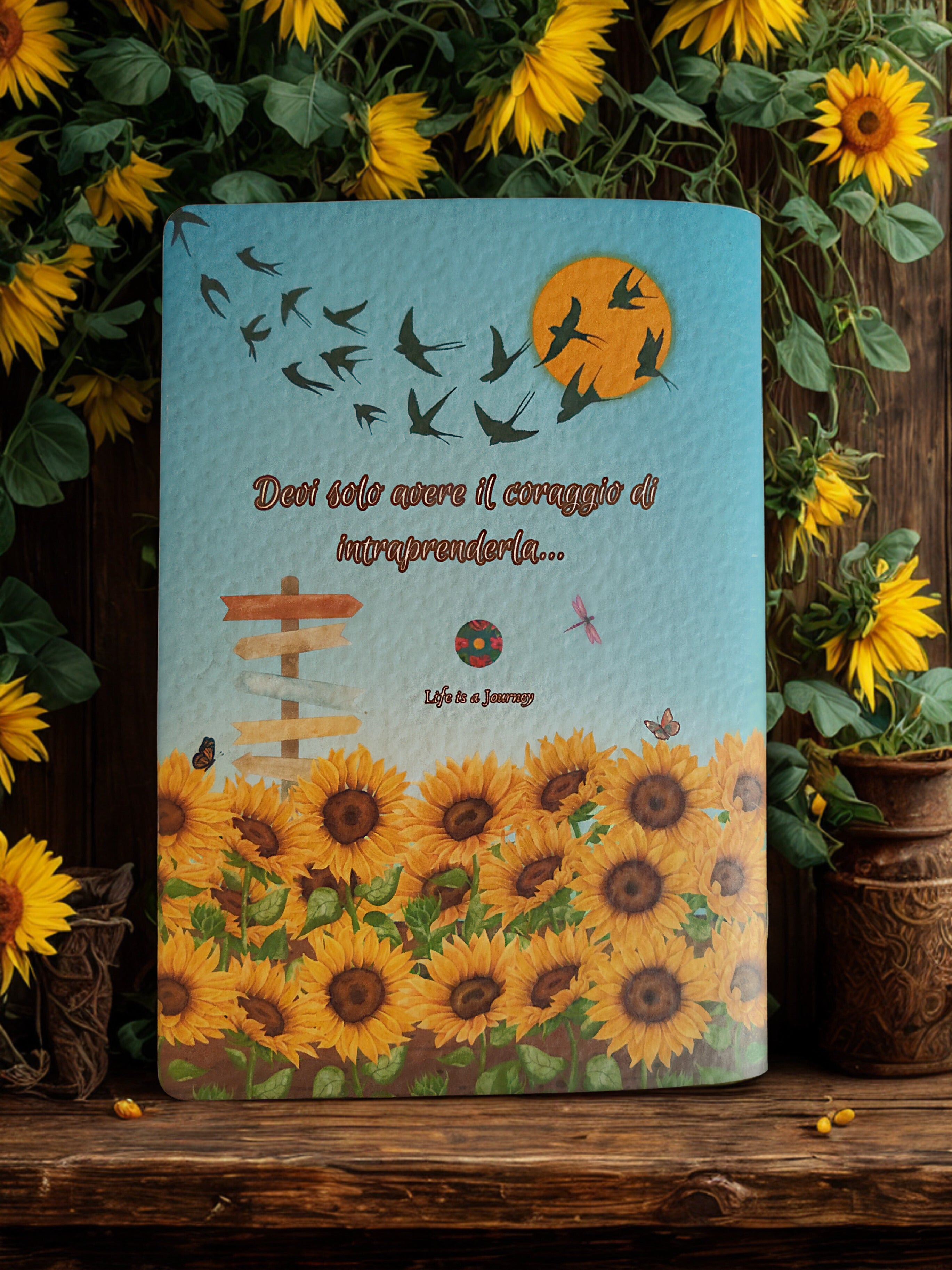Quaderno artigianale illustrato "Segui il tuo sole" - lasciati guidare dalla tua luce
