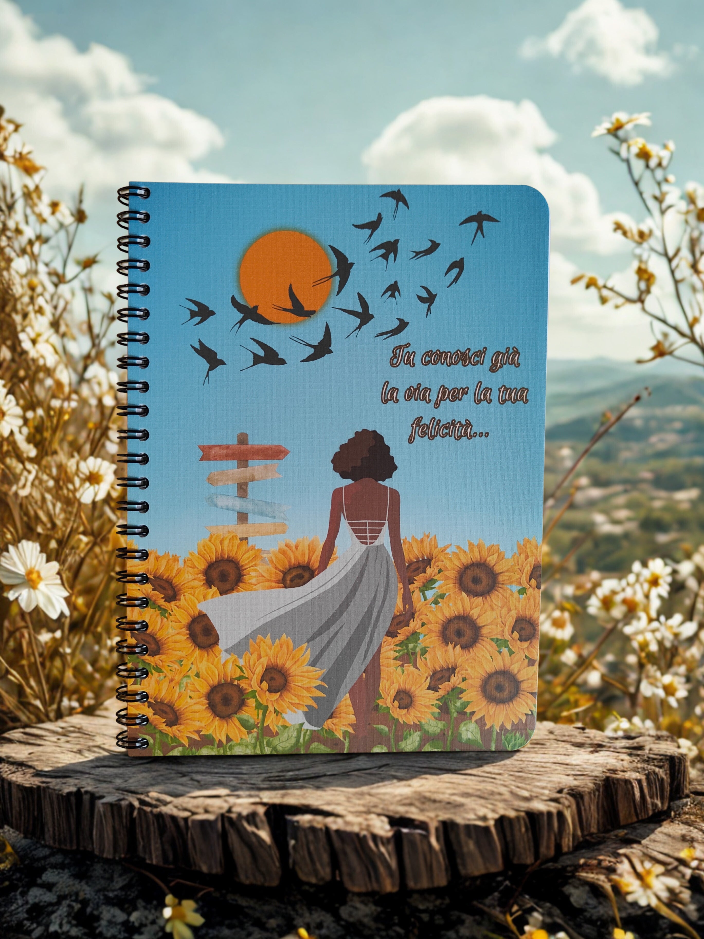 Quaderno artigianale illustrato "Segui il tuo sole" - lasciati guidare dalla tua luce
